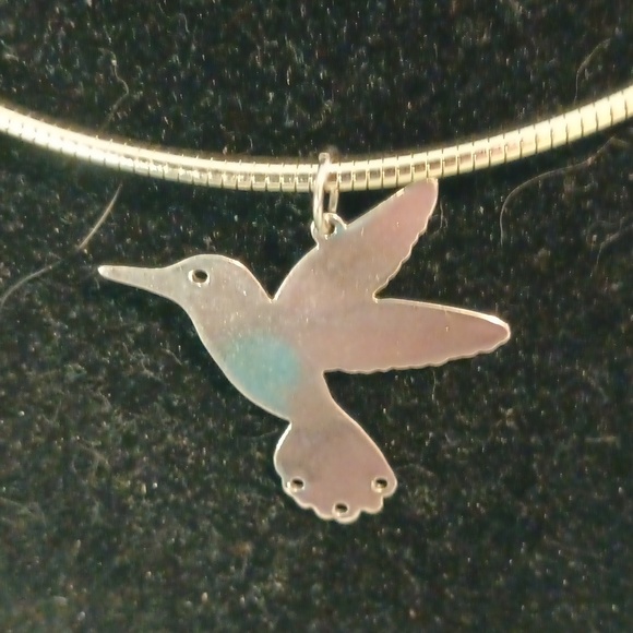 Hummingbird Silvertone choker necklace with extender - Picture 2 of 3
